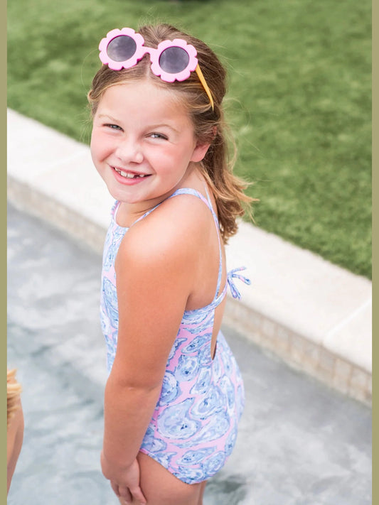Girls Spring Tide Bow Back One Piece Swimsuit - Pink Oyster