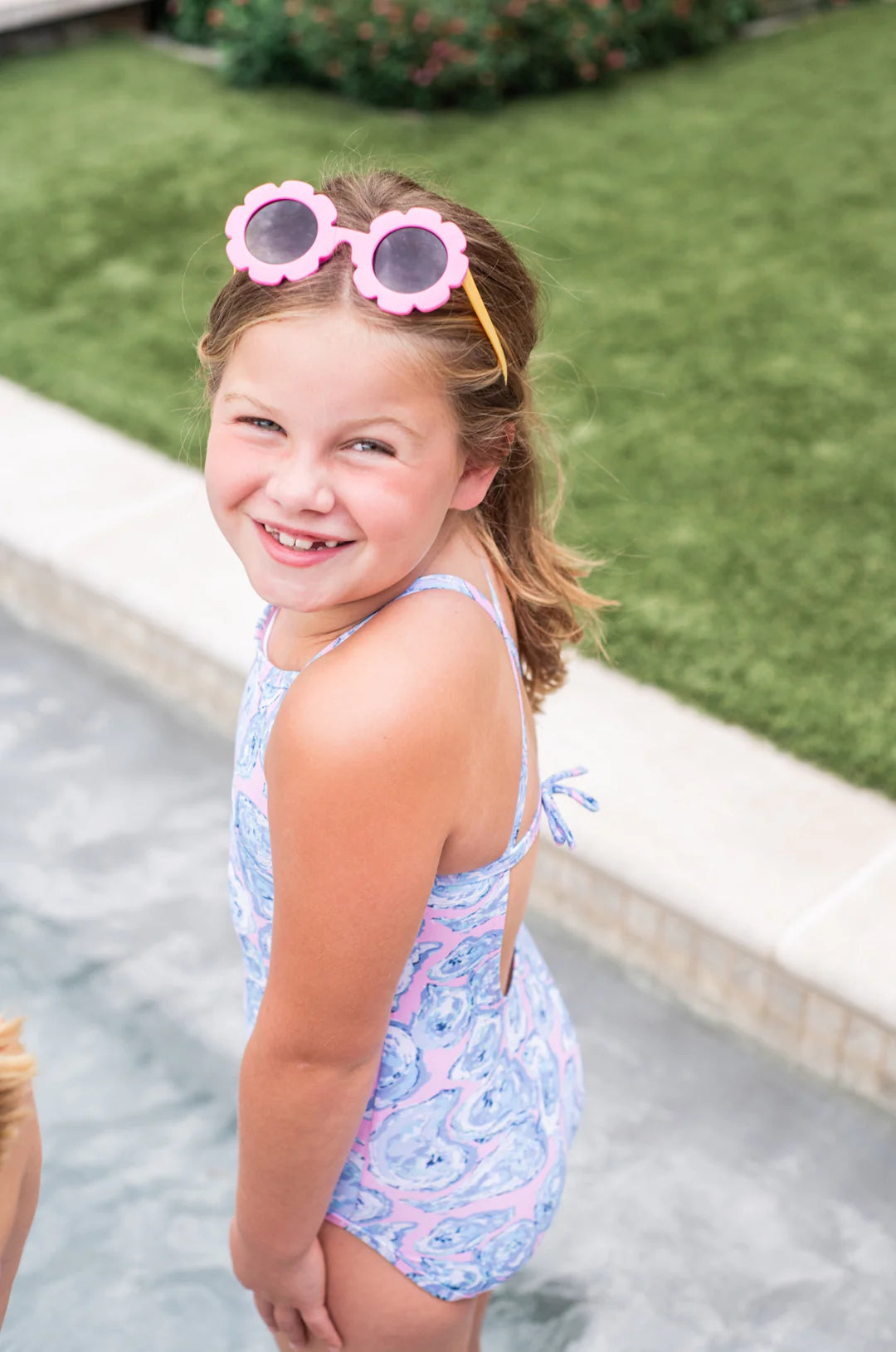 Girls Spring Tide Bow Back One Piece Swimsuit - Pink Oyster