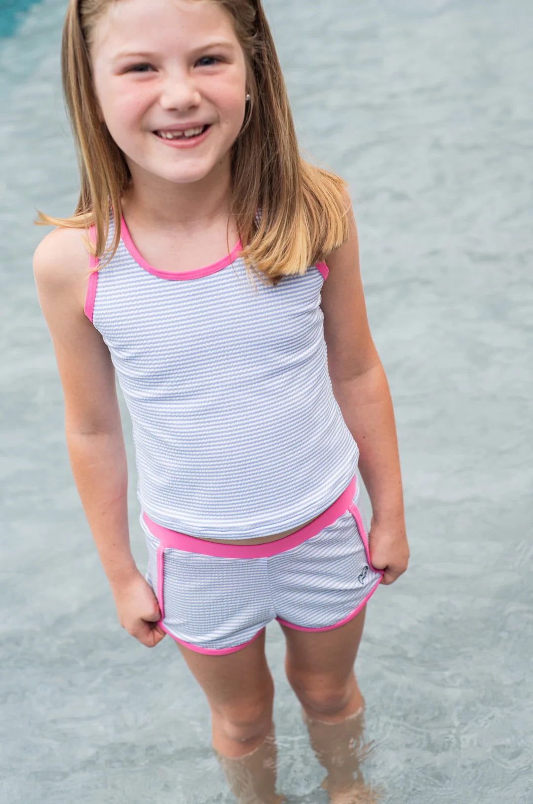 Girls Seaside Tankini - Marina Seersucker