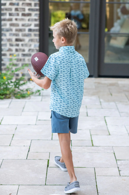 Short Sleeve Fishing Shirt in Tuna Allover Print