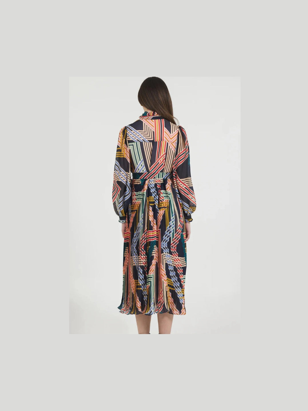 Geo Print Pleated Midi Dress