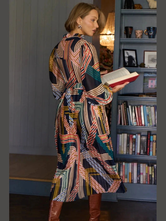 Geo Print Pleated Midi Dress