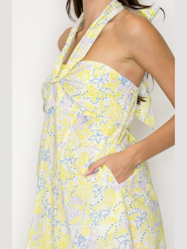 Lemon Breeze Halter Dress