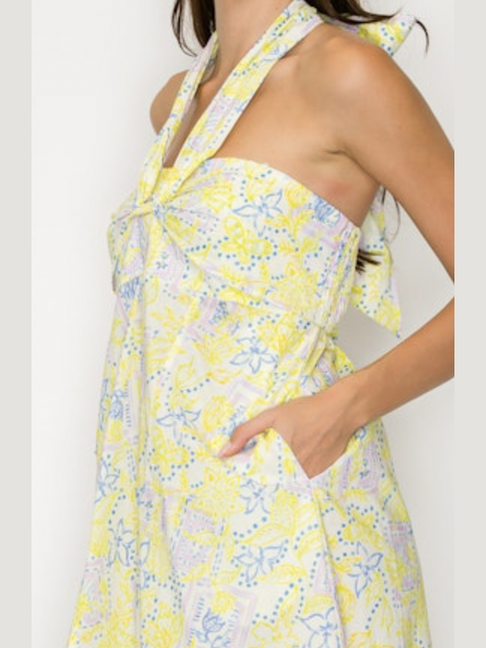 Lemon Breeze Halter Dress