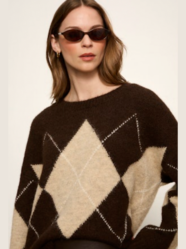 Argyle Crew Sweater - Espresso Martini