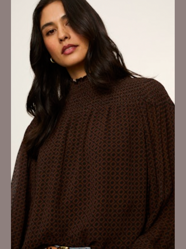 Ellie Smocked Popover - Espresso