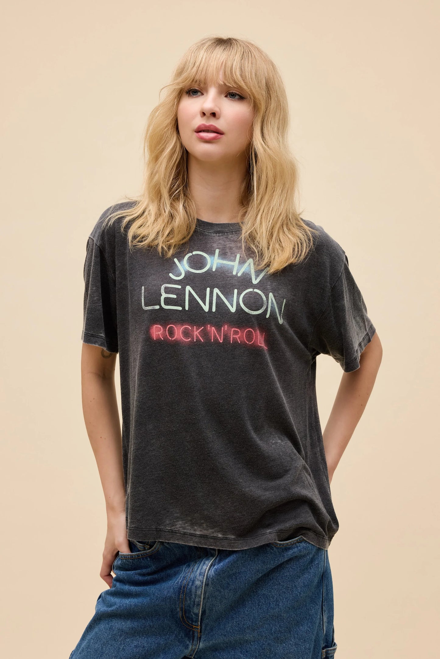 John Lennon Rock n Roll Off Burnout BF Tee