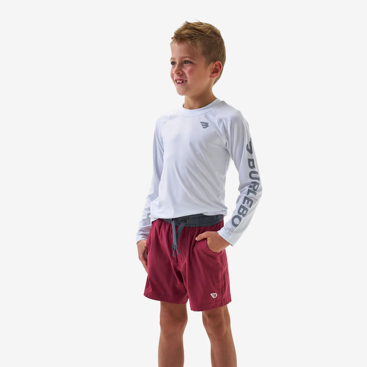 Youth Athletic Shorts - Heather Cardinal/ Vintage Camo Pocket
