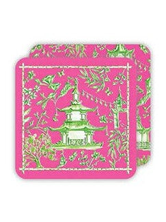 Green and Pink Pagoda Pattern DieCut Coaster