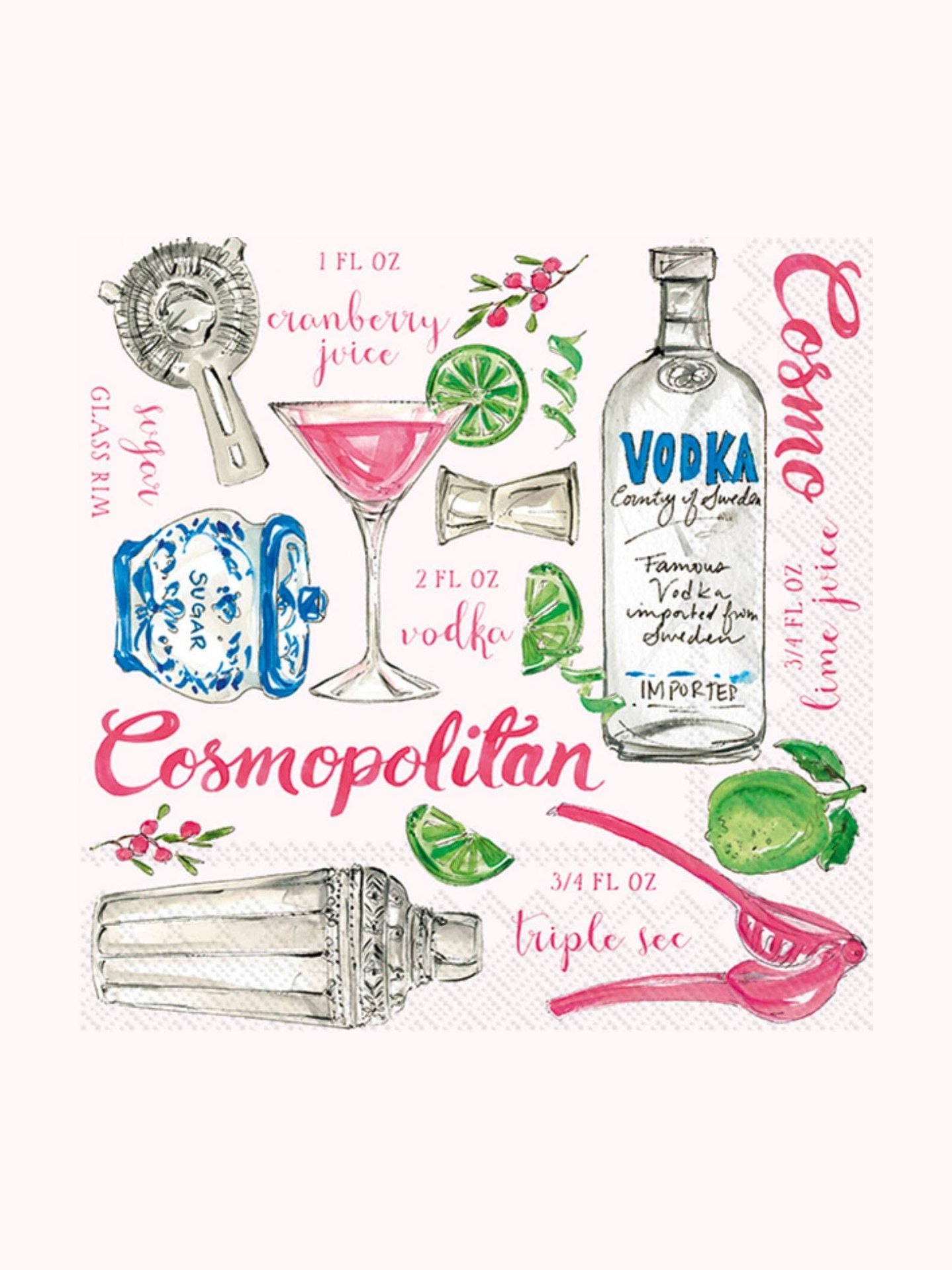 Paper Cocktail Napkins Pack of 20 Cosmopolitan