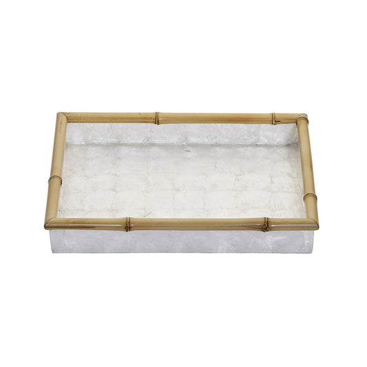 Ivory Capiz Tray w/ Bamboo Trim (Medium) 13.75 x 9.85 x 2.75