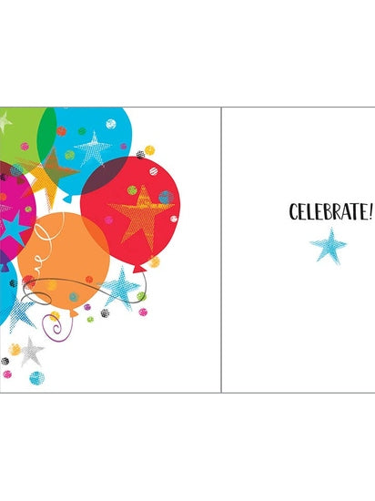 Birthday Greeting Card - Balloons & Stars