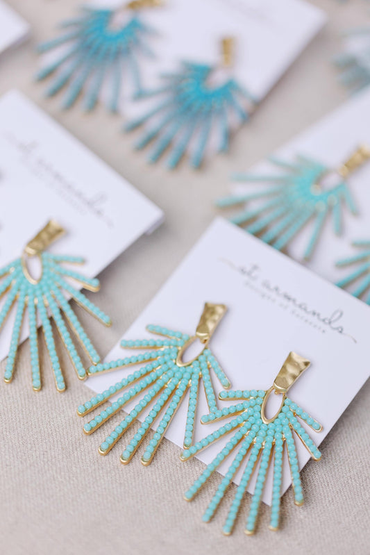 Light Turquoise Sunburst Statement Drop Earrings