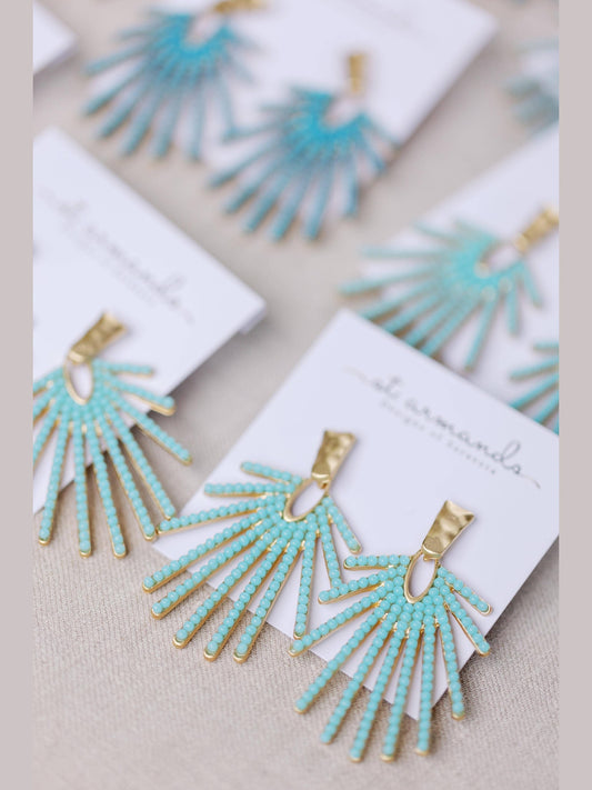 Light Turquoise Sunburst Statement Drop Earrings