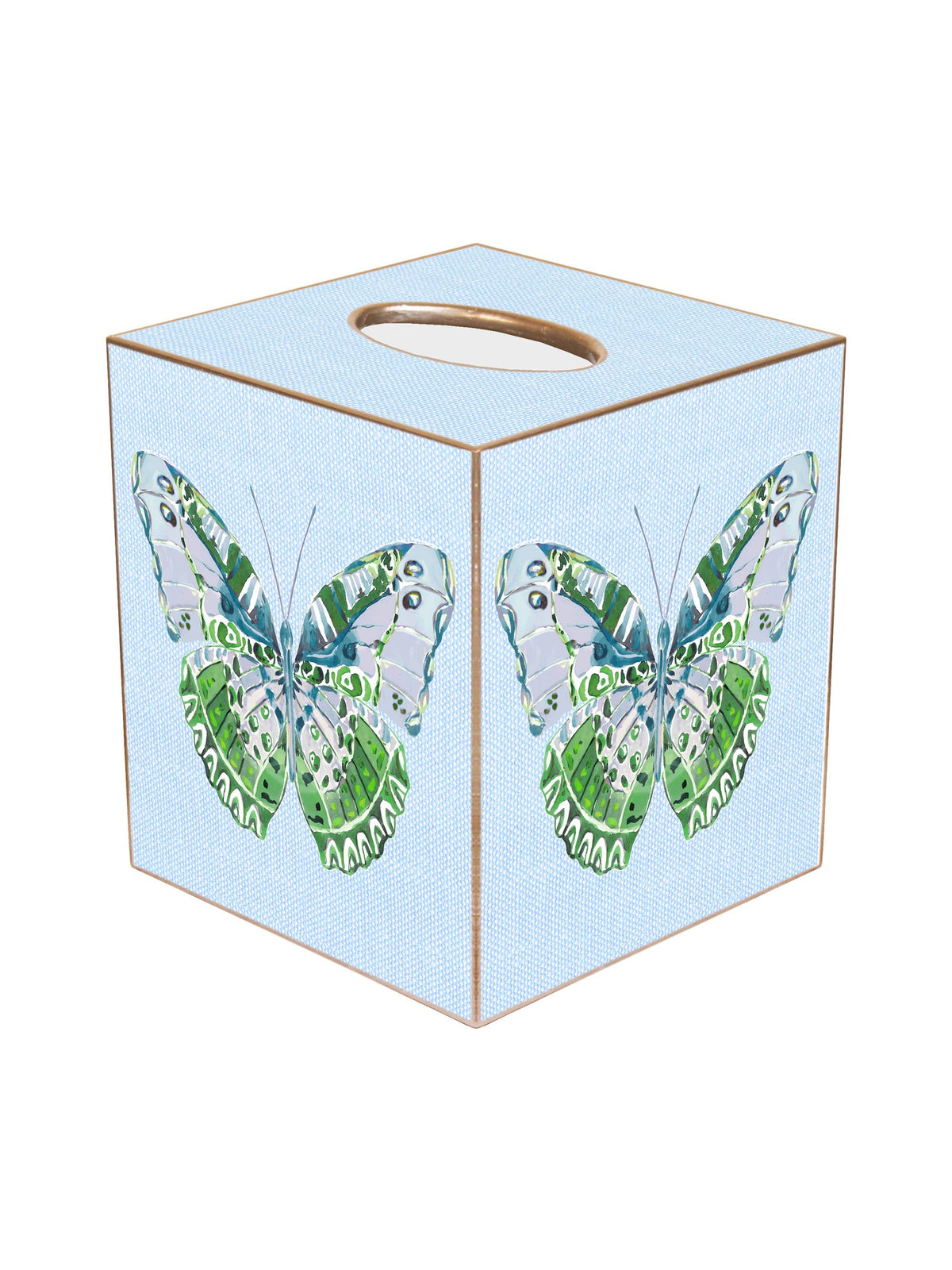 Blue Linen Butterfly Tissue Box
