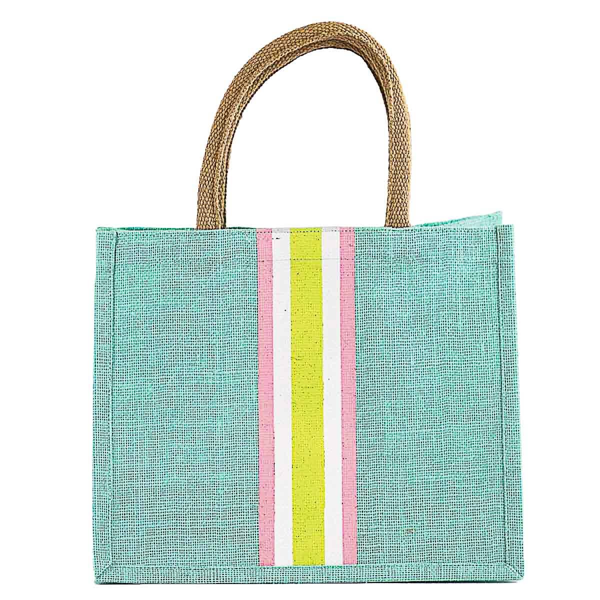 Stripe Gift Tote Aruba Blue/Lime/Pink 12x10x8
