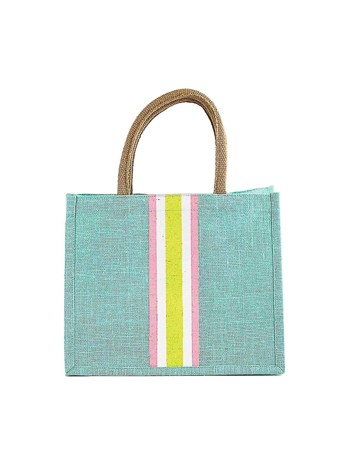 Stripe Gift Tote Aruba Blue/Lime/Pink 12x10x8