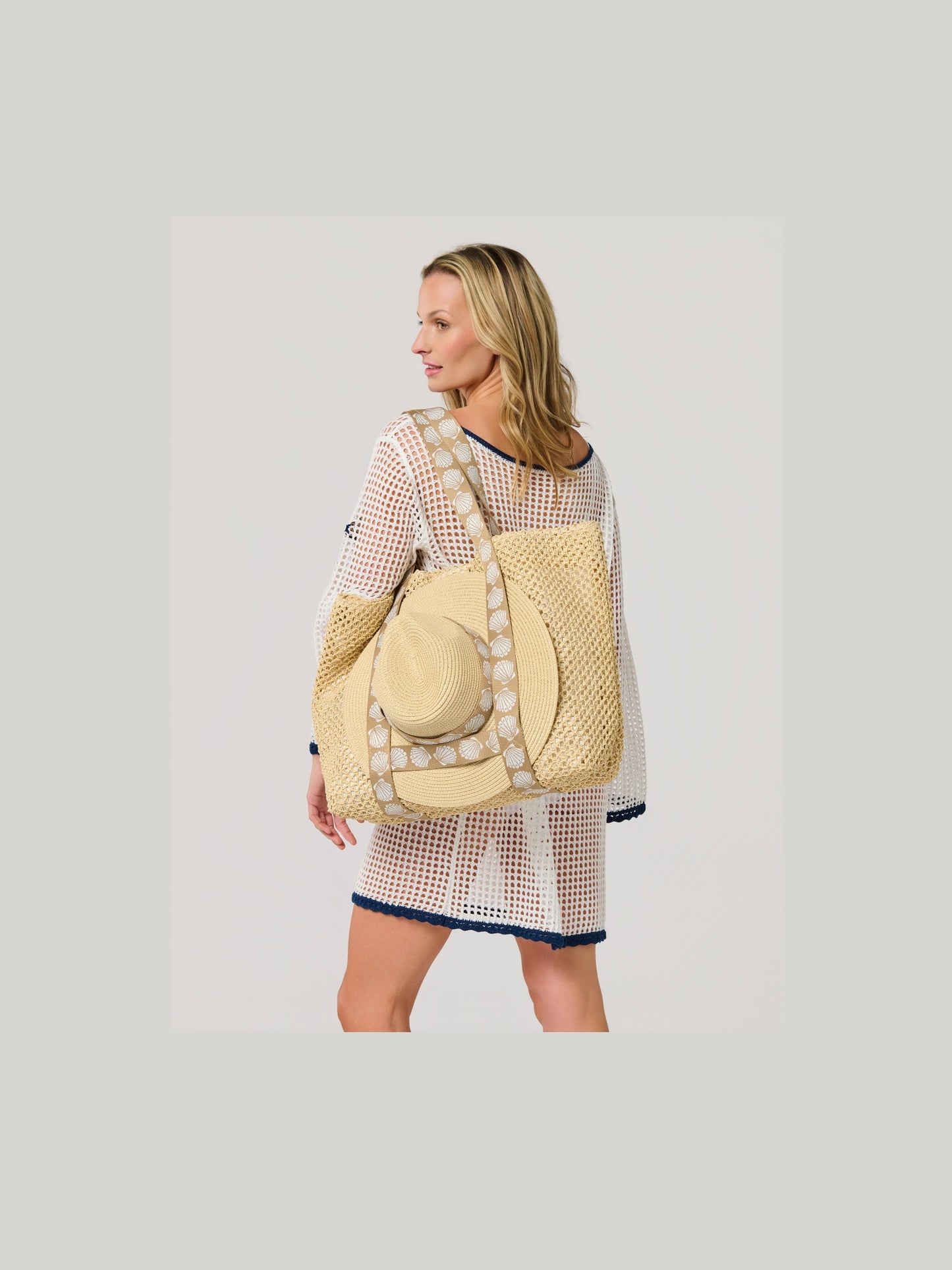 SHELLY TOTE AND HAT SET,TAN