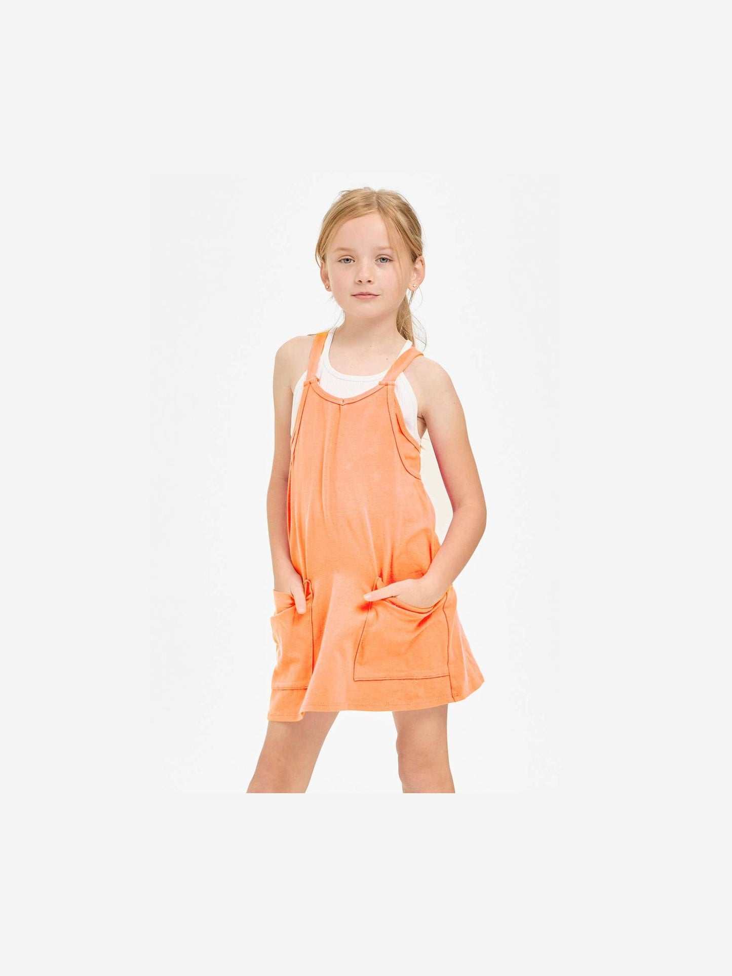 Relaxed Tank Dress with Built-In Romper - Coral