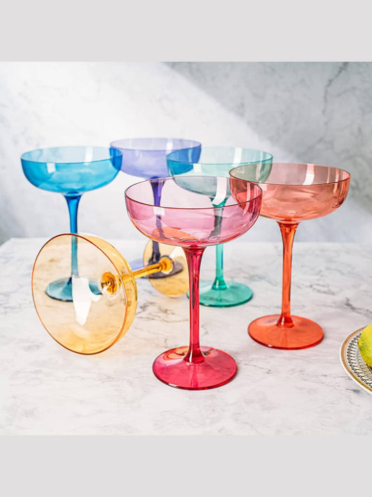 6 Colored Acrylic Champagne Coupes