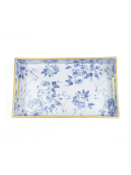 Blue Floral Resin Vanity Tray, 11.25-Inch