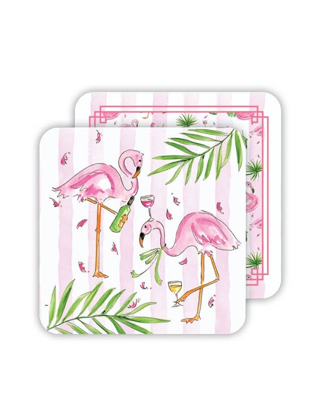 Handpainted Flamingos with Champagne Paper Coaster
