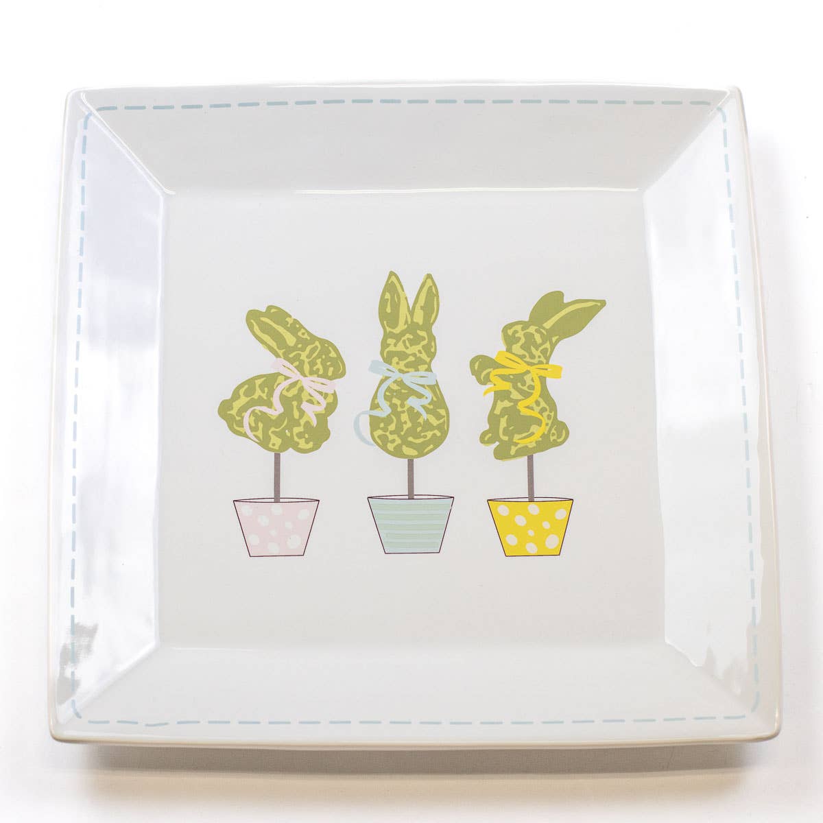 Boxwood Bunny Topiary Platter White/Multi 11.5x11.5