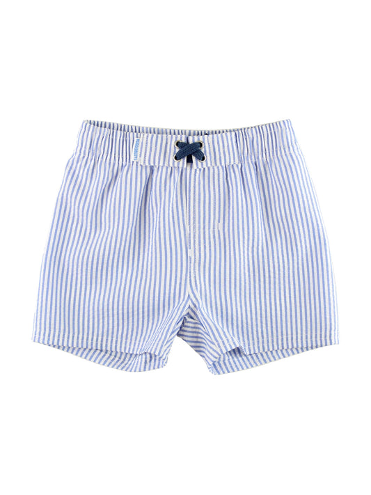 Boys Periwinkle Blue Seersucker Swim Trunks