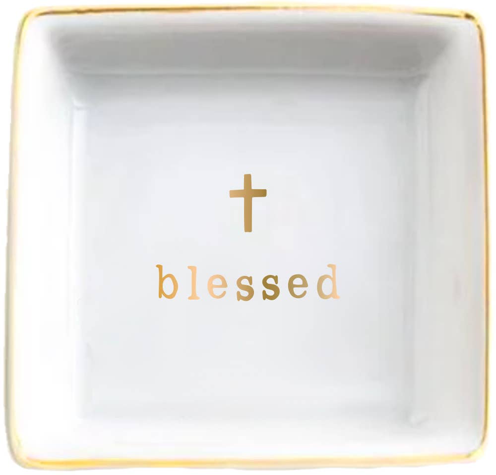Ceramic Trinket Tray | Blessed with Gold Foil Cross