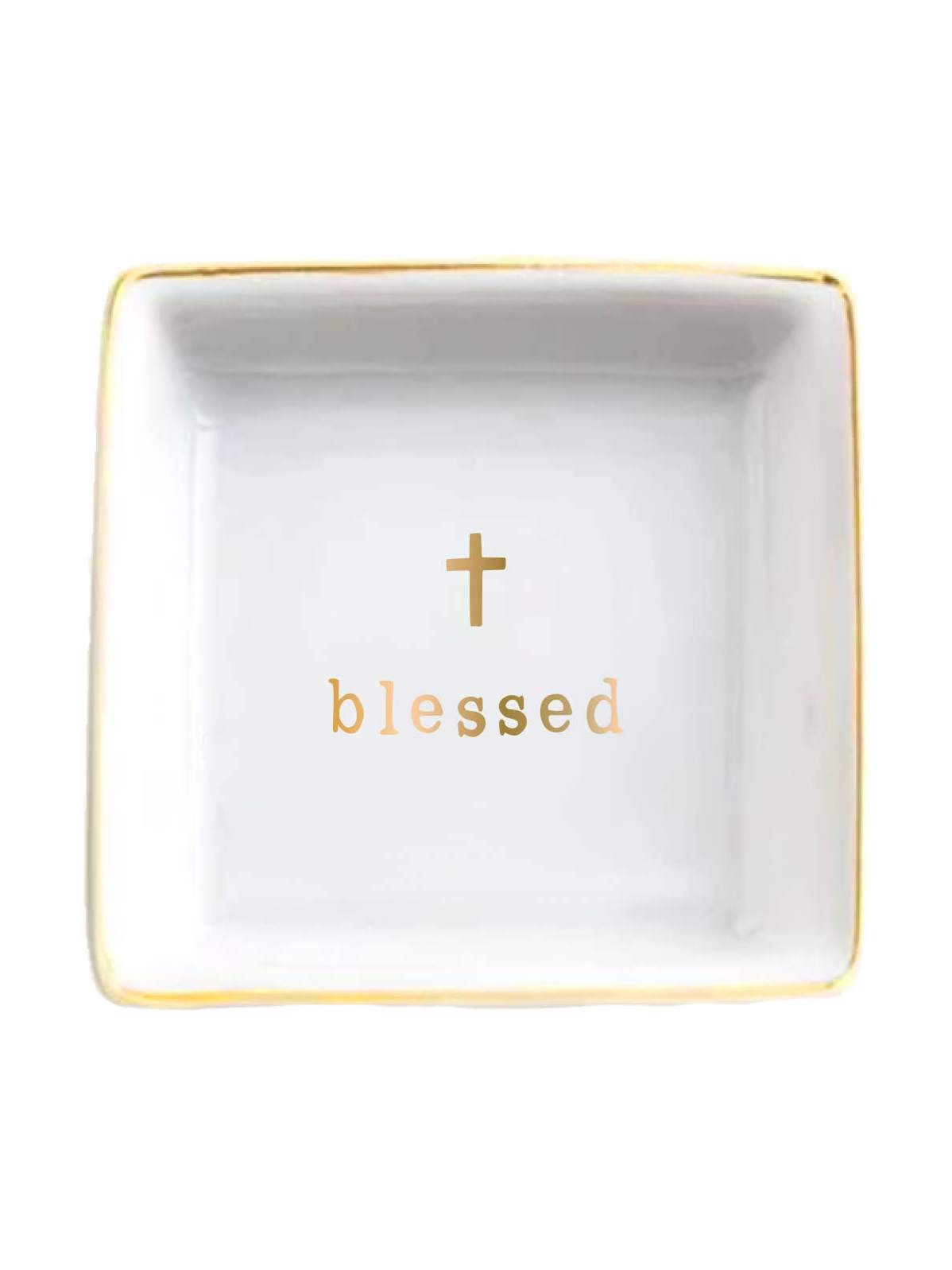 Ceramic Trinket Tray | Blessed with Gold Foil Cross