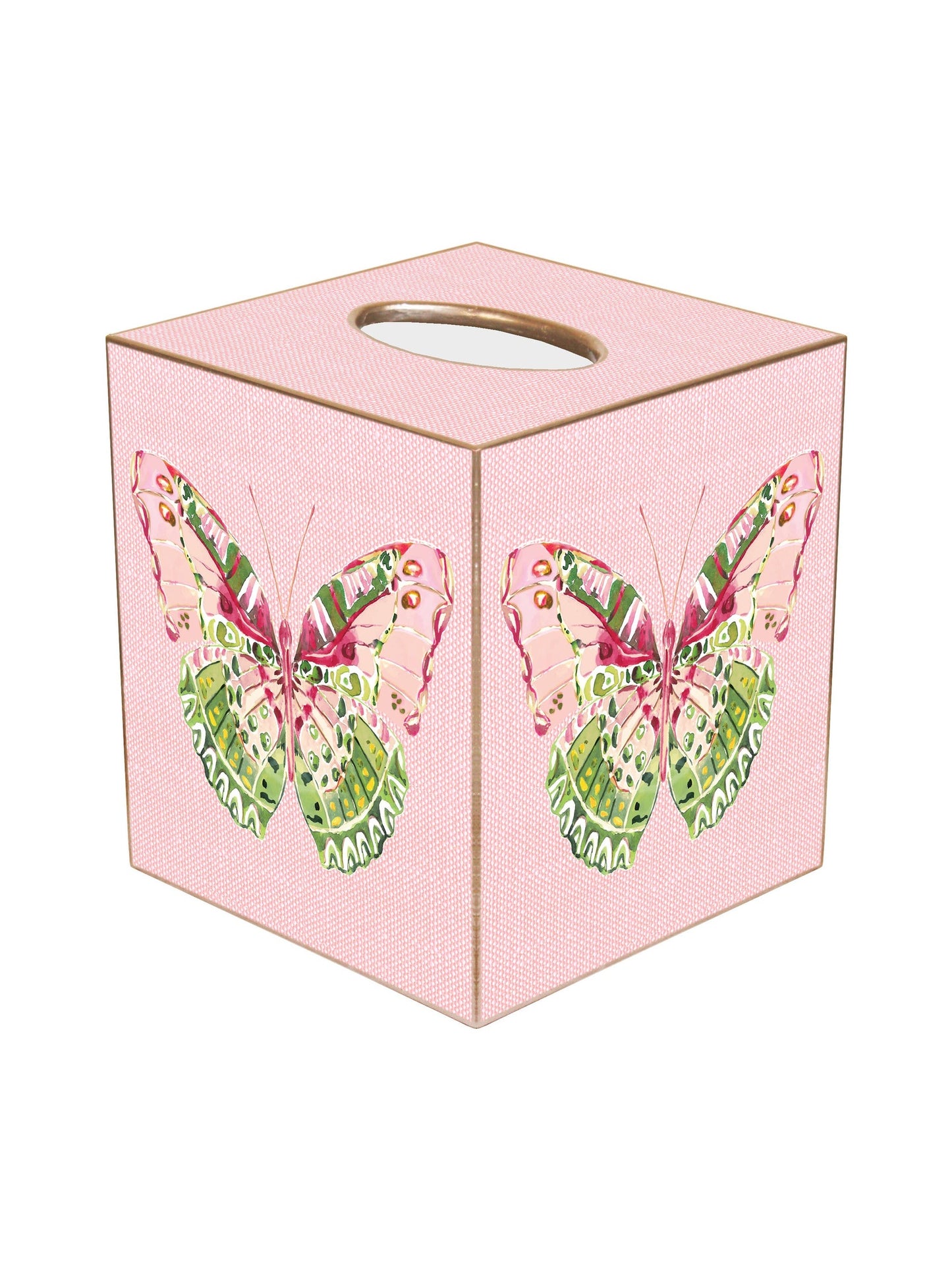 Pink Linen Butterfly Tissue Box