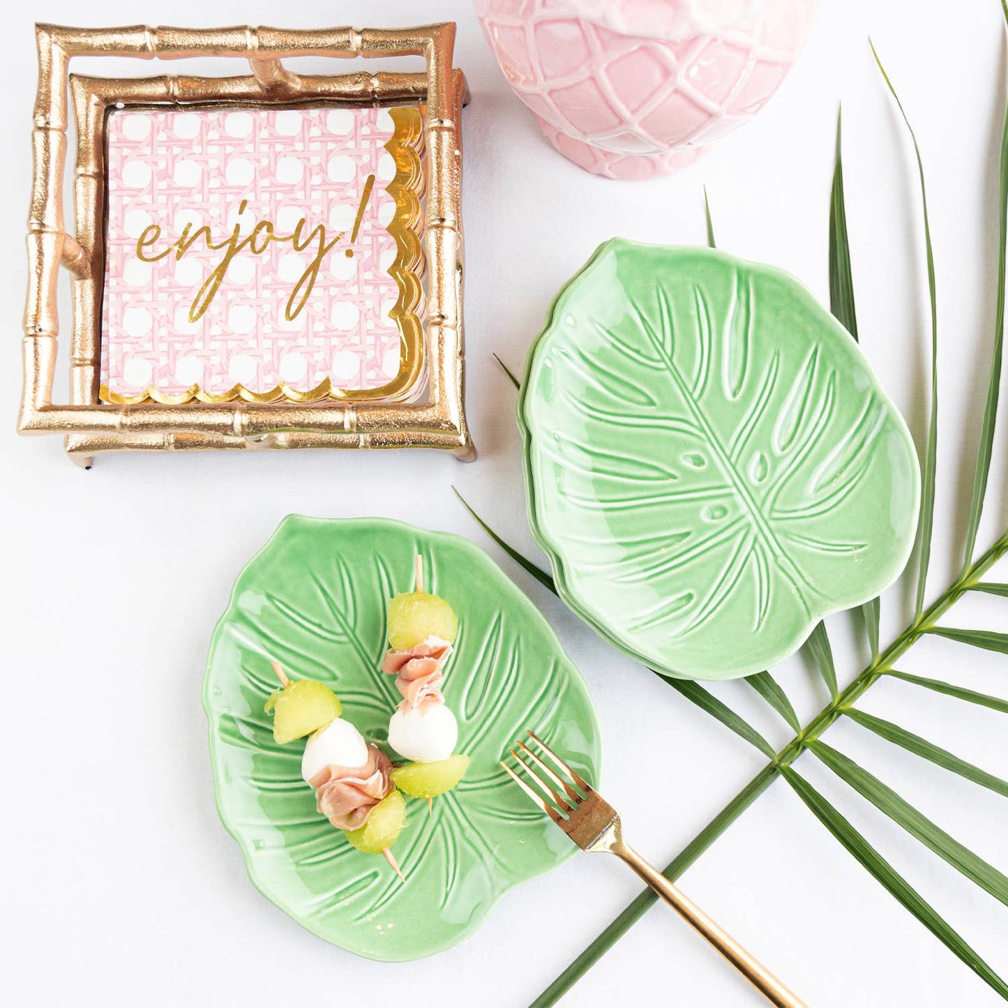 Gold Bamboo Cocktail Napkin Tray with Mirror Base