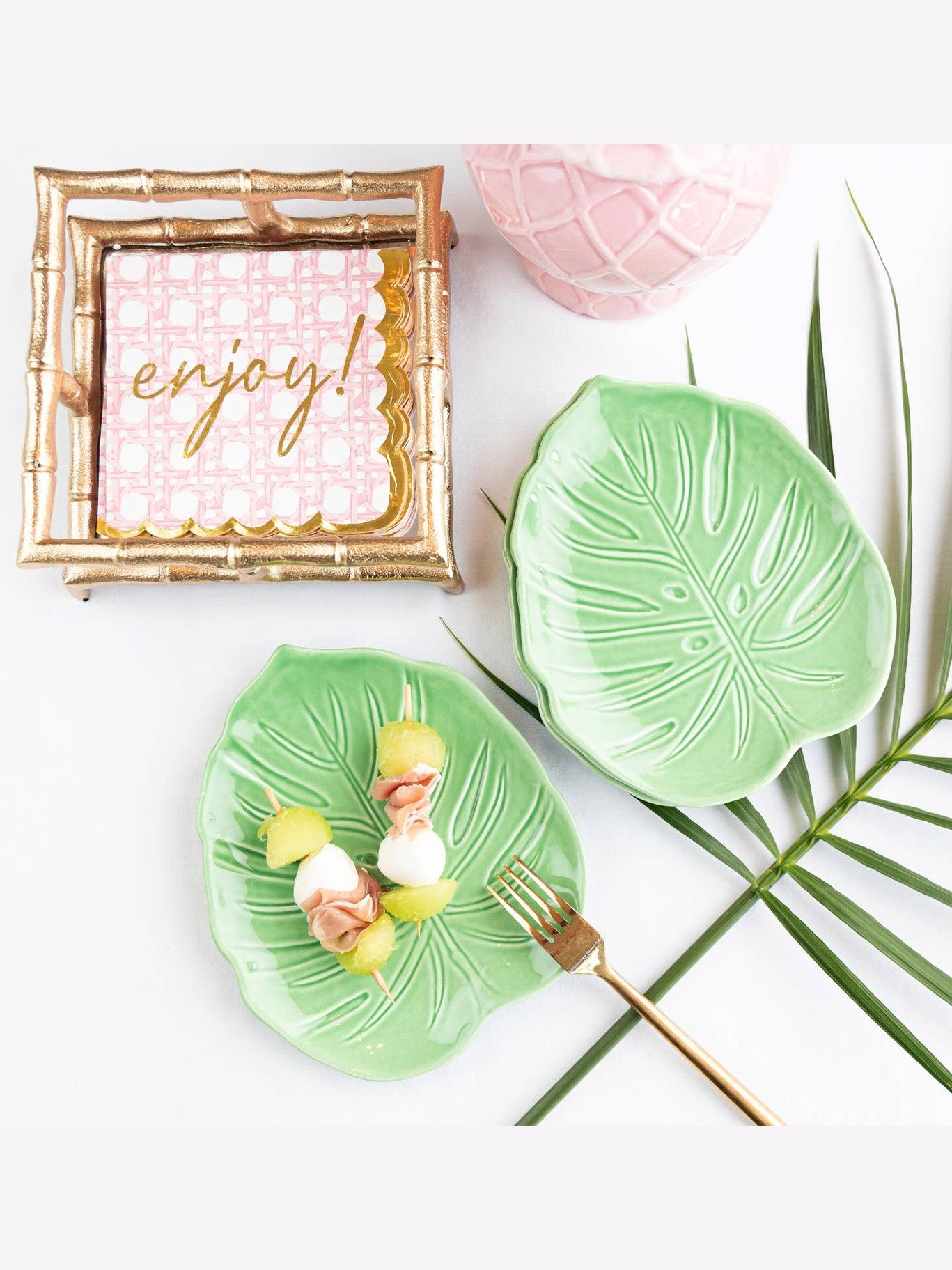 Gold Bamboo Cocktail Napkin Tray with Mirror Base