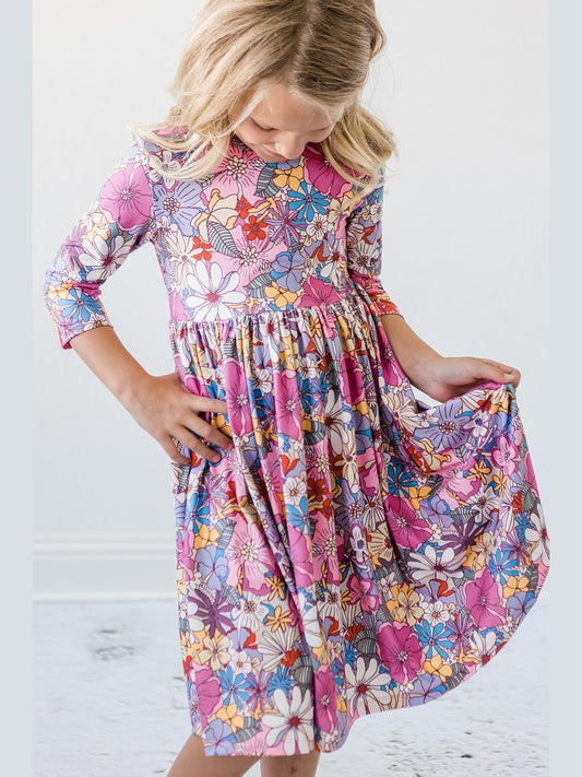 What's Up Buttercup 3/4 Sleeve Pocket Twirl Dress