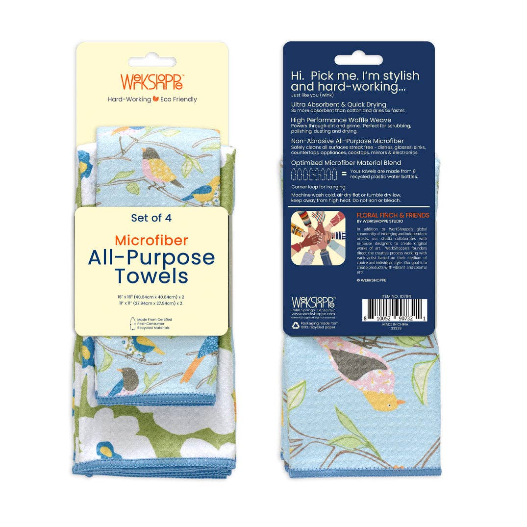 Floral Finch & Friends All Purpose Microfiber Towel Set