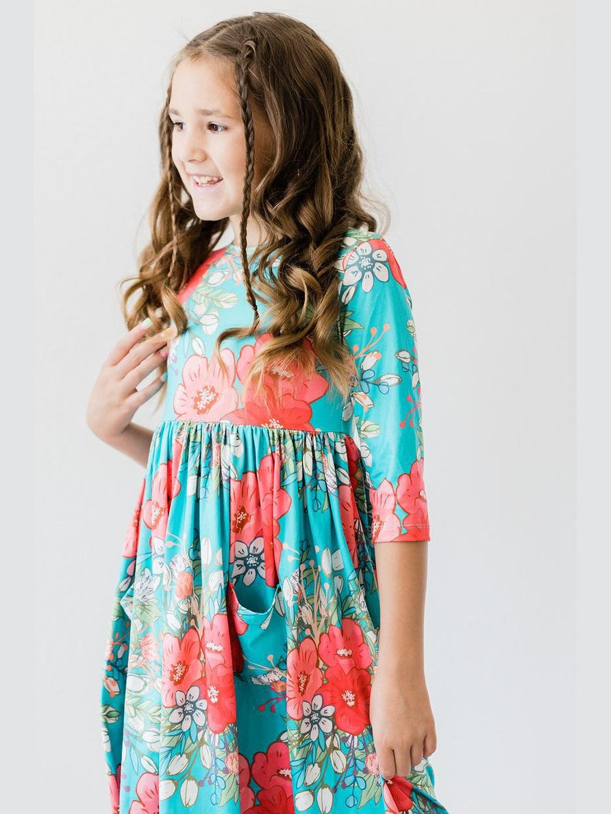 After the Rain 3/4 Sleeve Twirl Dress - Elegant & Playful