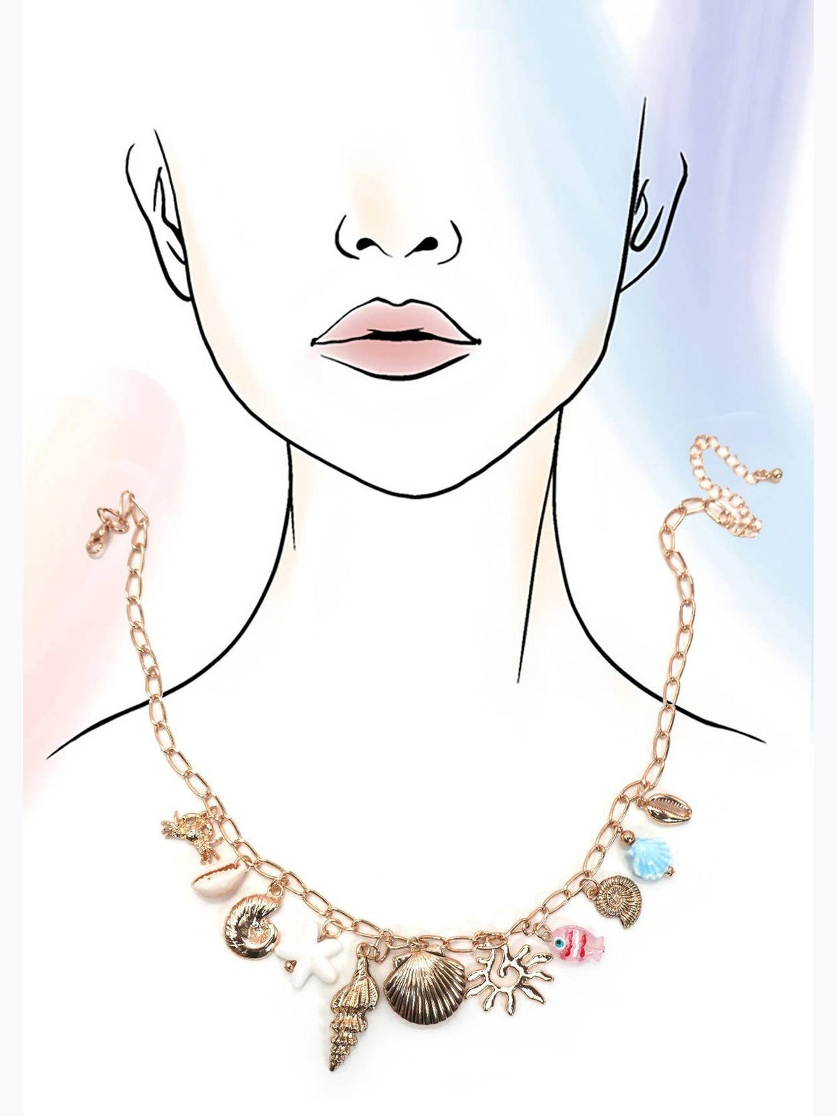 CHARM NECKLACE-SEASHELL LOCKET PUKA FISH SEA LIFE