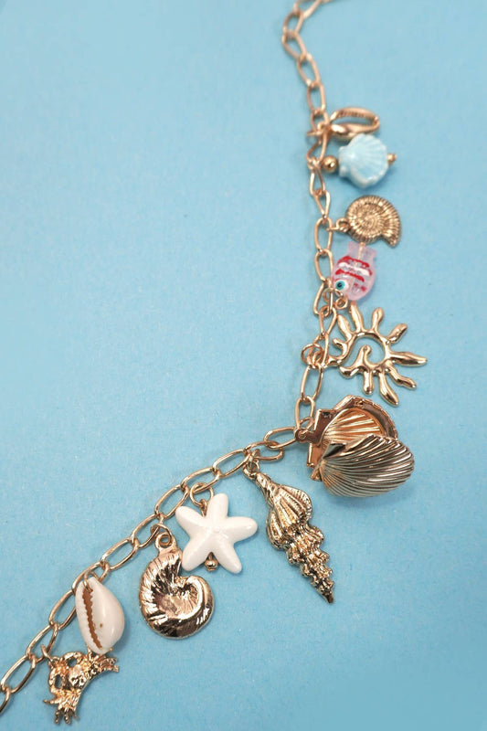CHARM NECKLACE-SEASHELL LOCKET PUKA FISH SEA LIFE