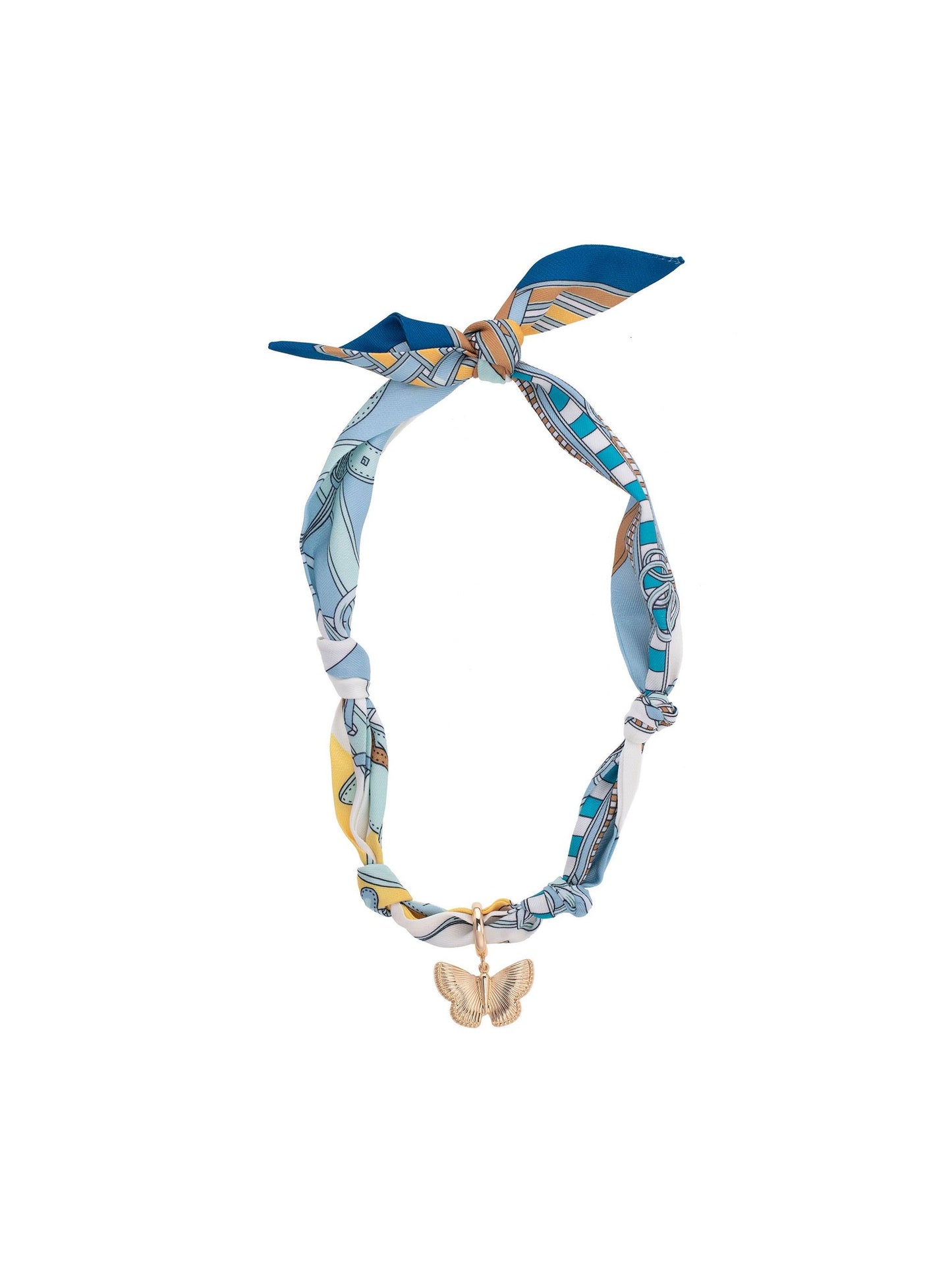 Desiree Butterfly Scarf Necklace in Light Blue/White/Yellow