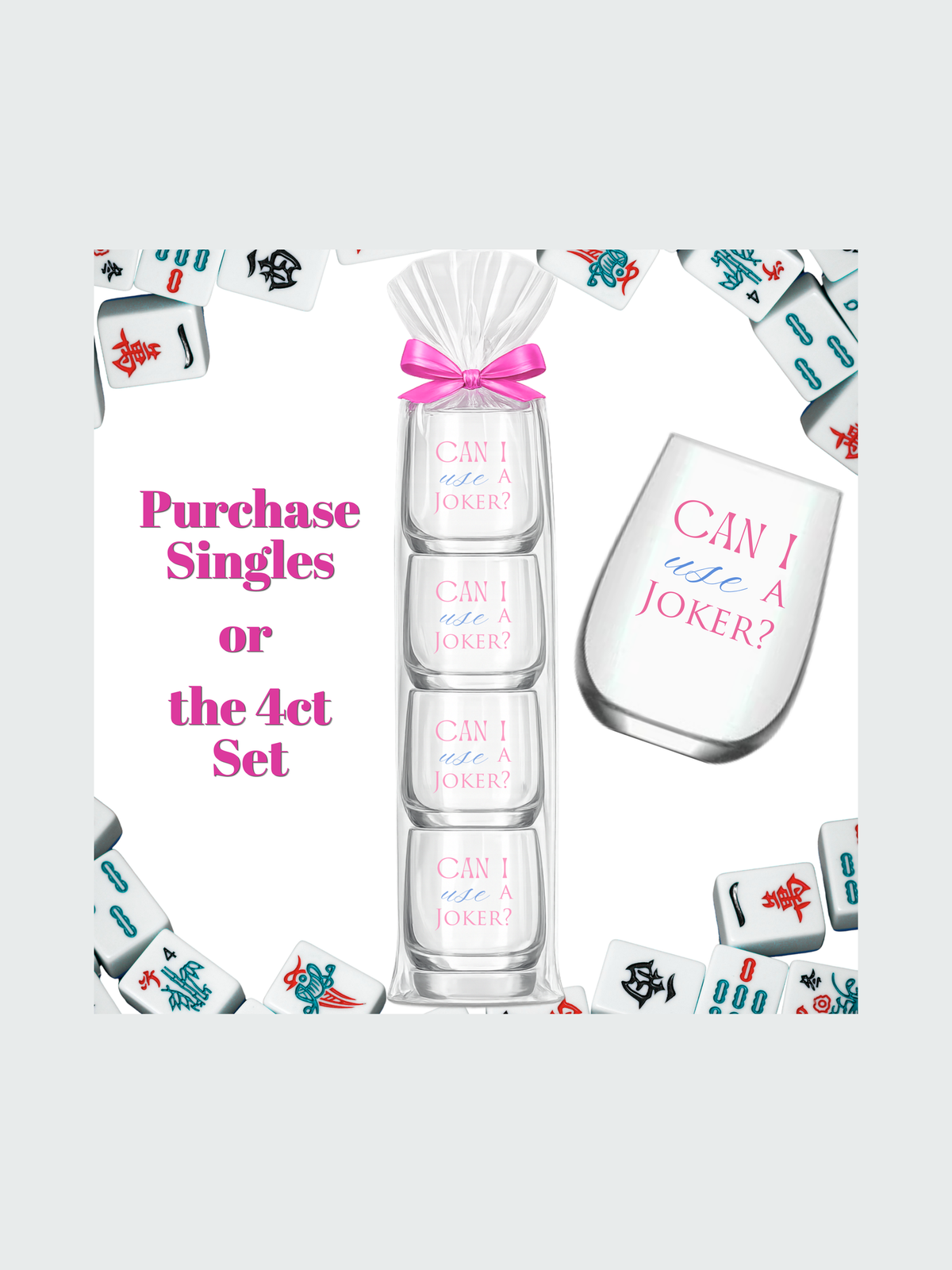 Mahjong Stemless Wine Glass "Can I Use a Joker?" - Single