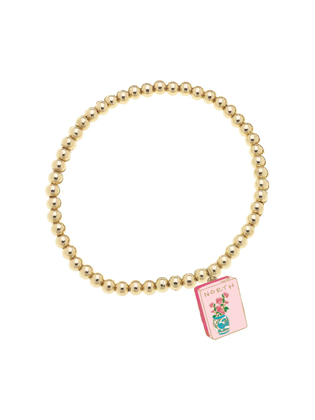 Mahjong Tile Ball Bead Stretch Bracelet in Shiny Gold