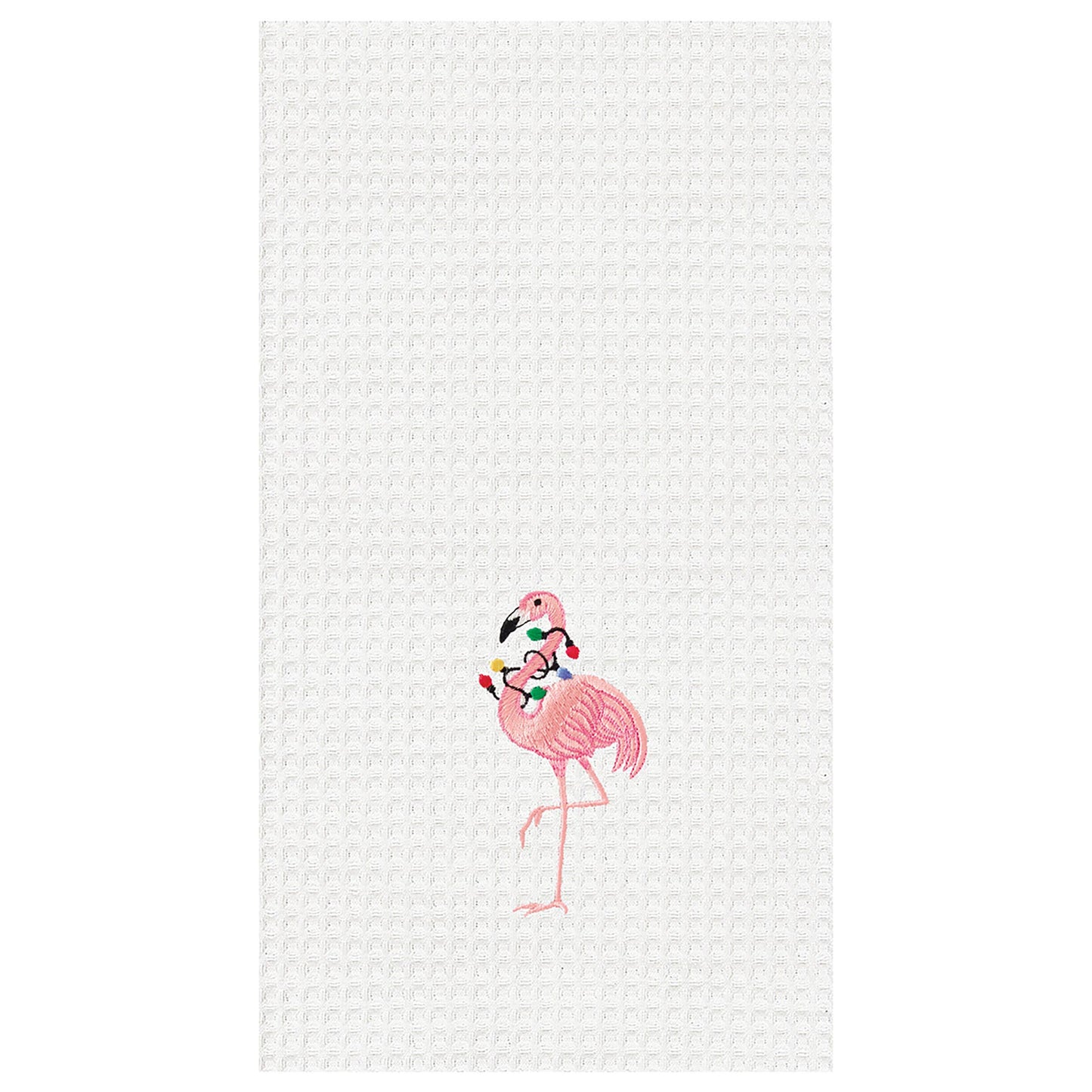 Christmas Flamingo With Lights Waffle Weave Kitchen Towel