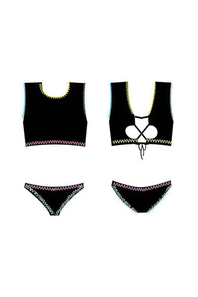 Girls two piece swim set w/ embroidery trim swimsuit