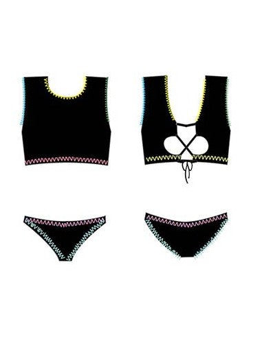 Girls two piece swim set w/ embroidery trim swimsuit