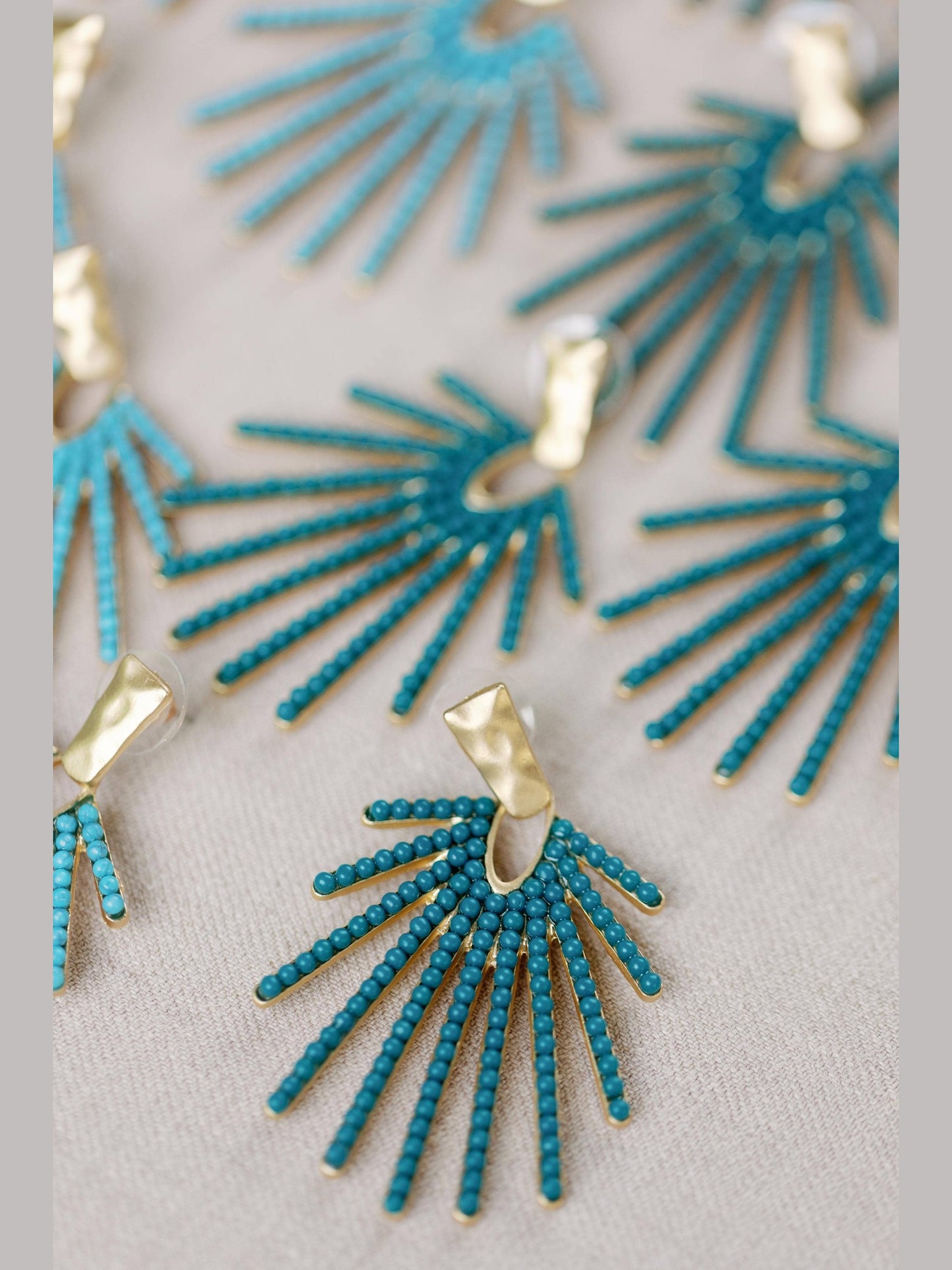 Light Turquoise Sunburst Statement Drop Earrings
