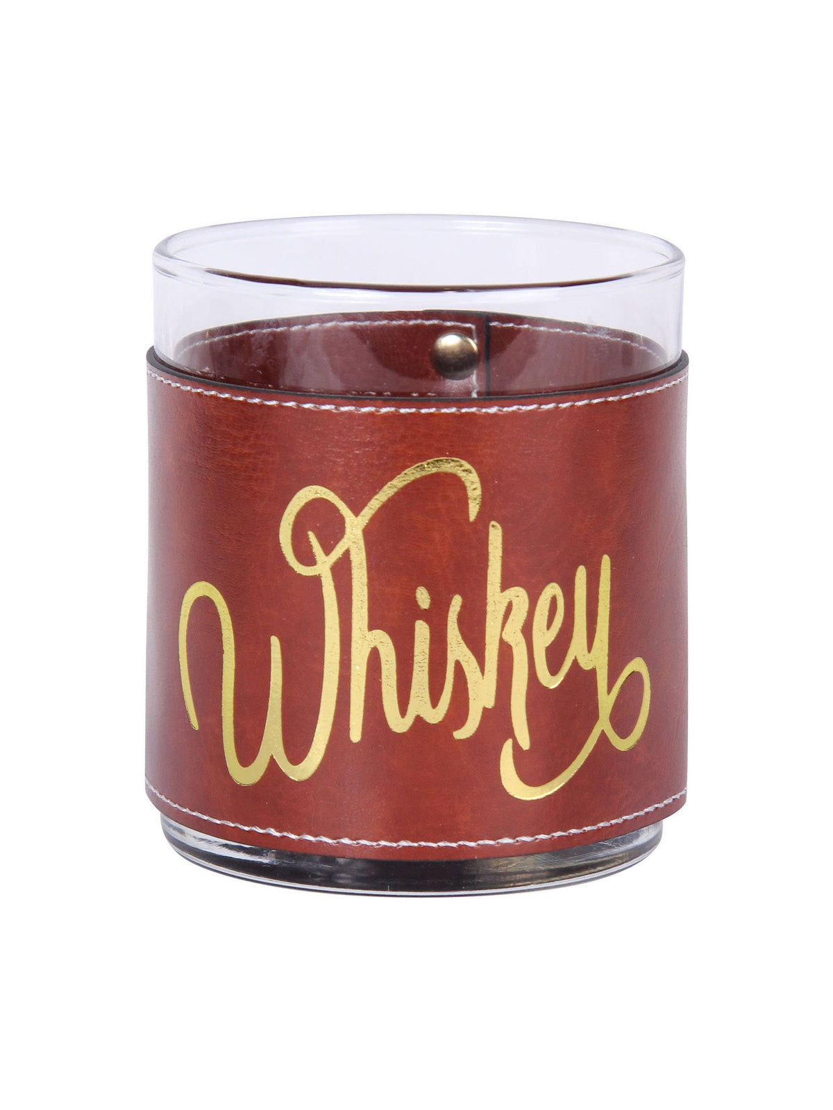 Whiskey Word Faux Leather Rocks Glass GOLD