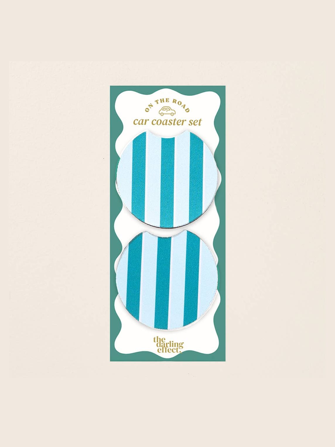 On the Road Car Coaster Set–Sicily Stripes Teal