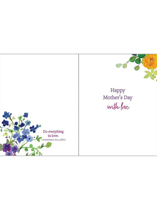 With Scripture Mother's Day Greeting Card - purp/yell flower