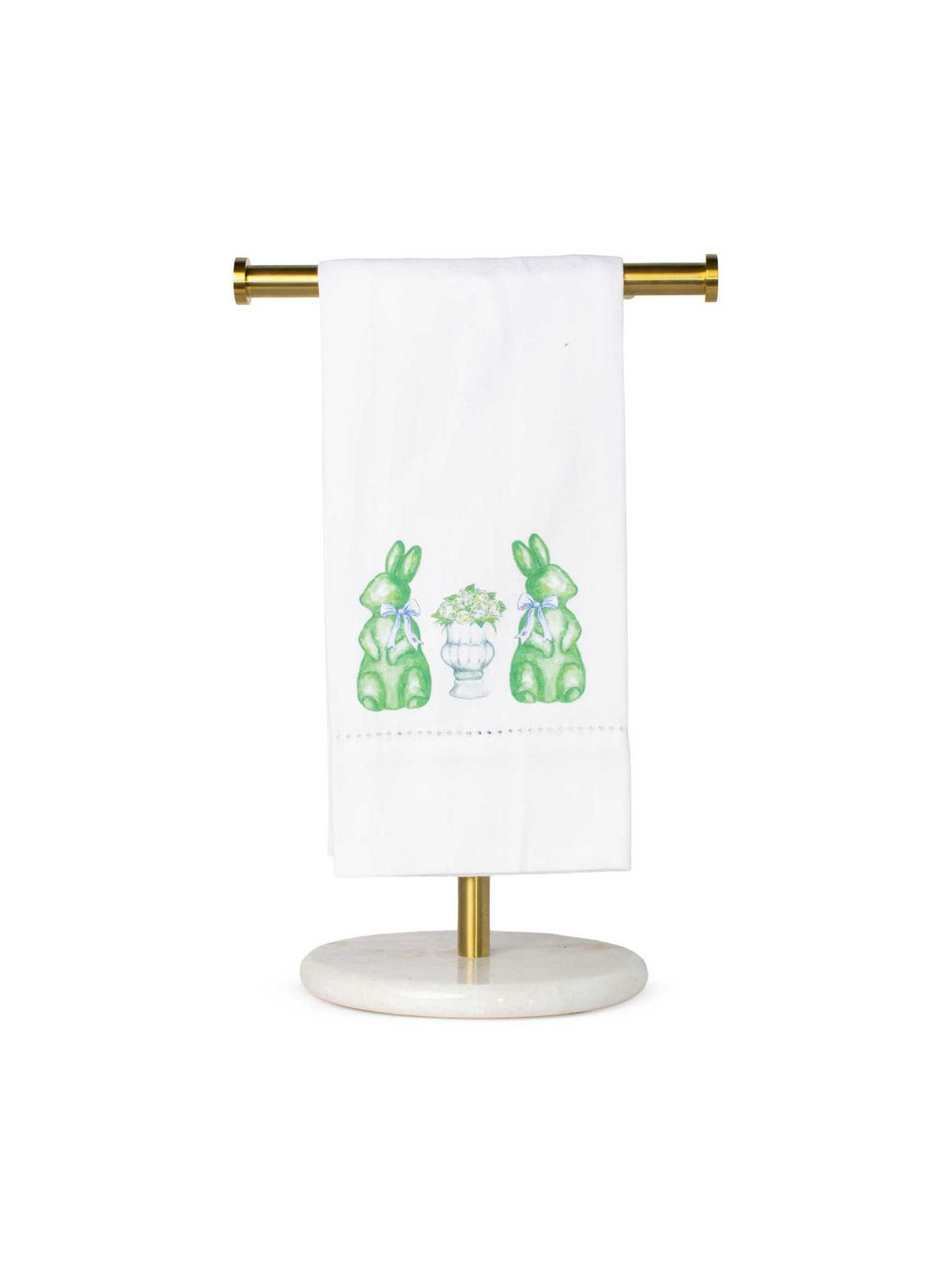 Francesca Bunny Hemstitch Hand Towel White/Green 20x28