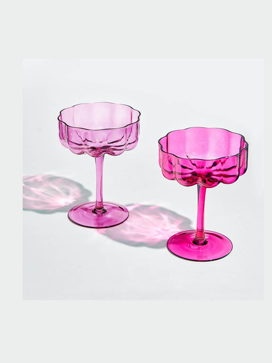 Flower Wave Champagne Coupe Cocktail Glassware | Set of 2